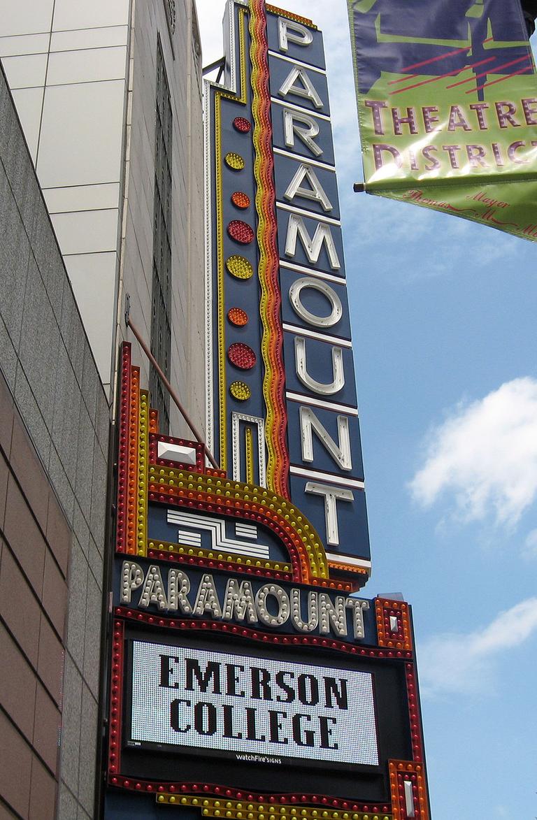 The restored Paramount Theatre, as part of Emerson College's new complex. (Andrea Shea/WBUR)