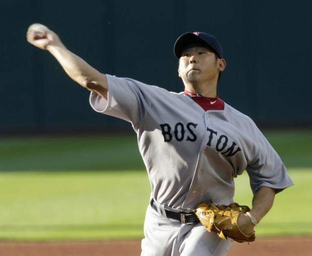 Boston's Daisuke Matsuzaka pitches against Cleveland in the first inning in the game on Monday in Cleveland. Boston won 4-1 over Cleveland. (AP)