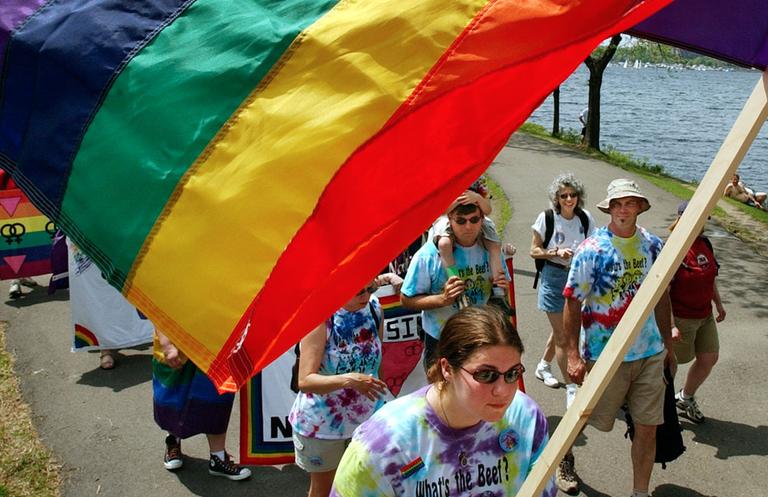 Gay rights supporters marched alongside the Charles River in 2004. (Steven Senne/AP)