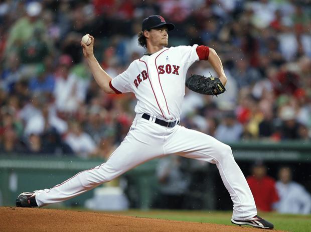 Boston's Clay Buchholz pitches in the first inning of the game against Los Angeles on June 20 in Boston. (AP)