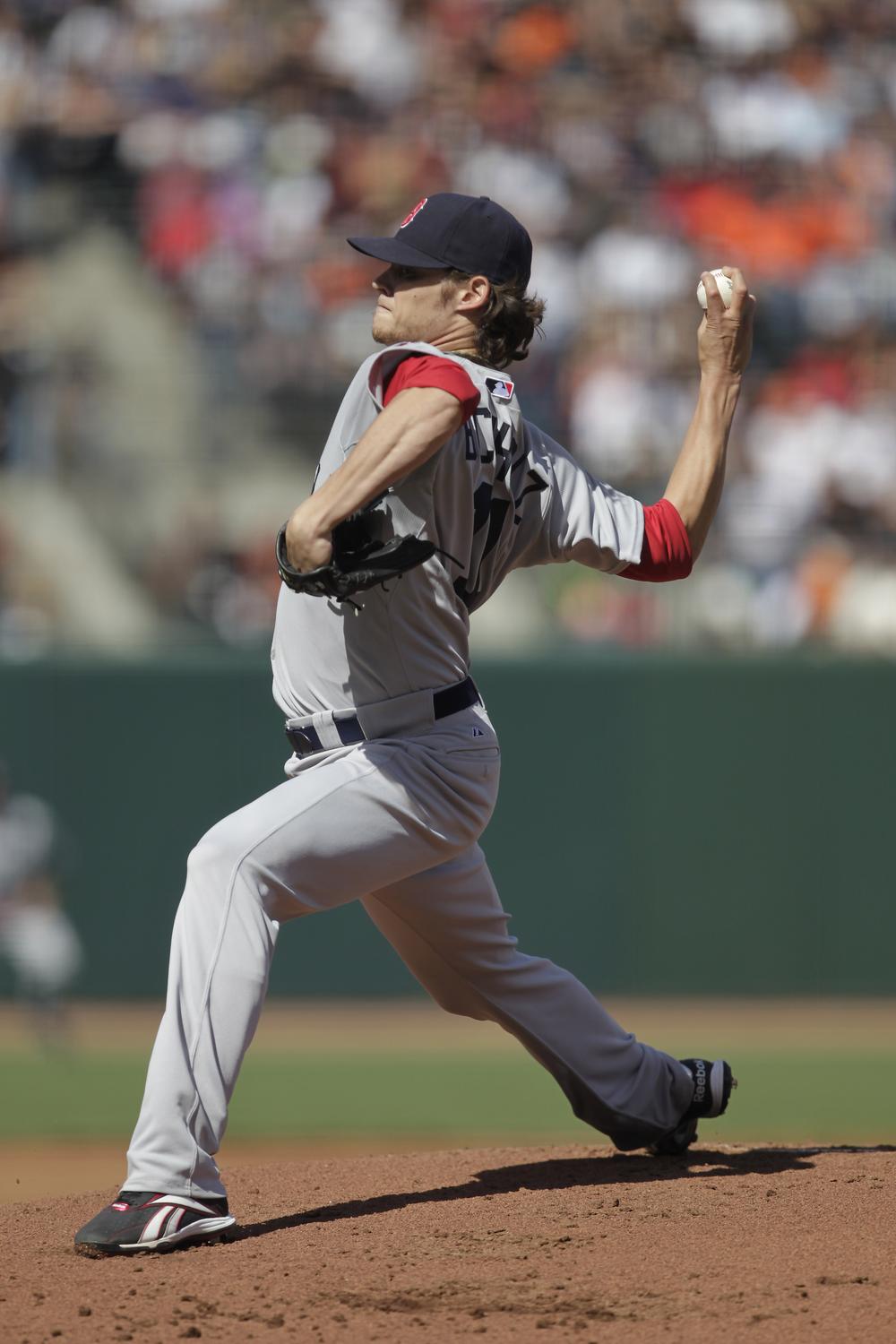 Clay Buchholz pitches against the San Franciso Giants in the first inning in San Francisco on Saturday. (AP)