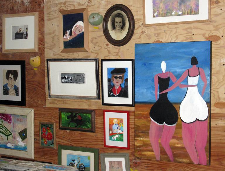 Langer&#39;s home is full of her artwork. (Deborah Becker/WBUR)