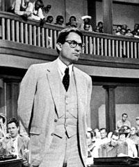 Gregory Peck is shown as attorney Atticus Finch, a small-town Southern lawyer who defends a black man accused of rape, in a scene from the 1962 movie &quot;To Kill a Mockingbird.&quot; (AP)