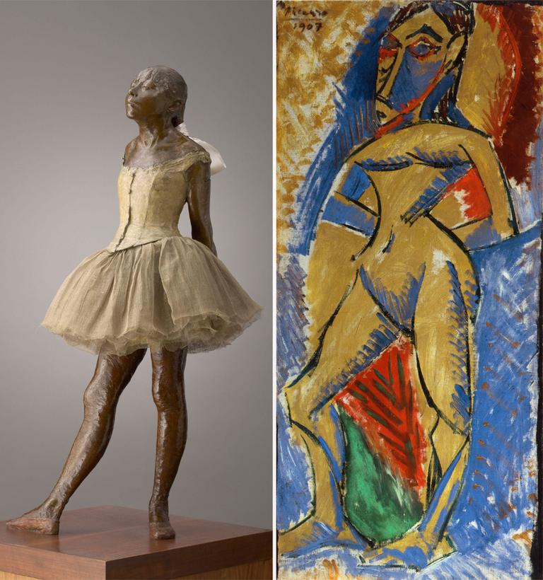 A sample pairing from &quot;Picasso Looks At Degas&quot; compares Degas&#39; &quot;Little Dancer Aged 14,&quot; left, with Picasso&#39;s &quot;Standing Nude.&quot; (Courtesy Clark Art Institute)