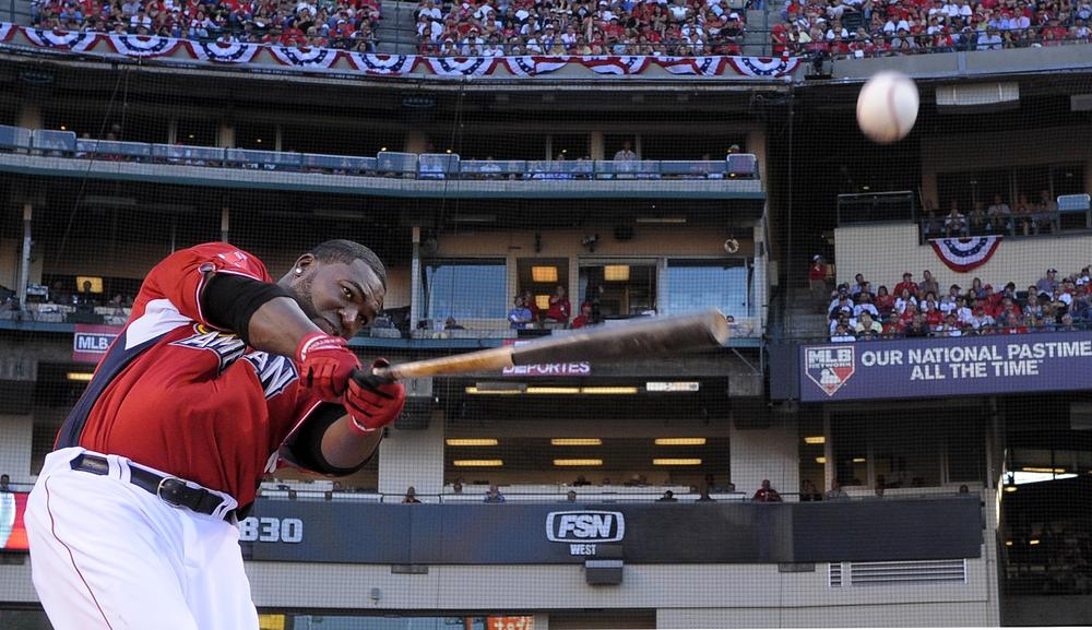 Boston's David Ortiz strikes the ball during the All-Star home run derby on Monday in Anaheim, Calif. (AP) 