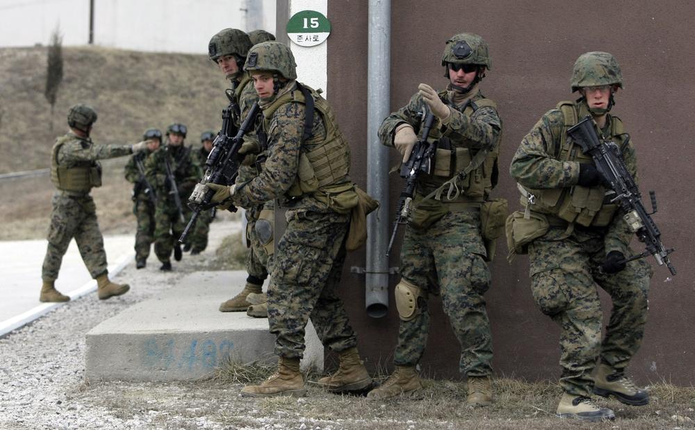 U.S. Marines based in Okinawa, Japan, are seen during an exercise at a U.S. military base in South Korea. (AP)