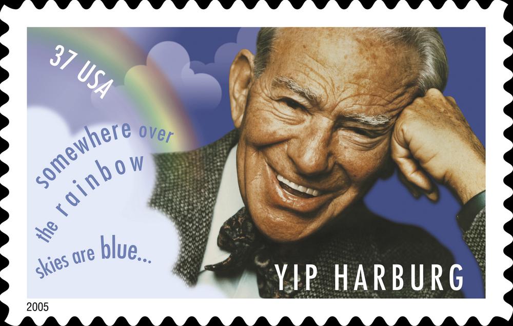 Yip Harburg is seen on a U.S. postage stamp bearing the lyrics of &quot;Over The Rainbow.&quot; (AP)