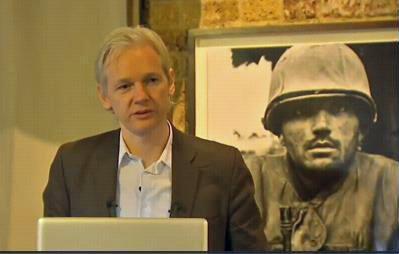 WikiLeaks founder Julian Assange spoke at a news conference at the Frontline Club in central London.