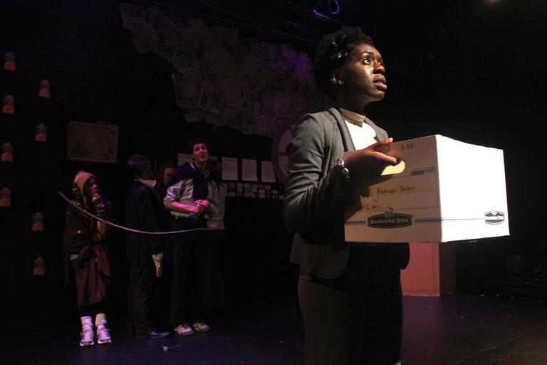 Actress Obehi Janice, right, in &quot;Candyland: A Recession Comedy.&quot; (Jess Bidgood for WBUR)