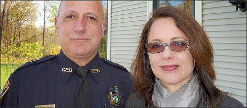 Jessica with Lt. Paul Macone, the detective who solved a cold, hard case in &quot;Denial&quot;.