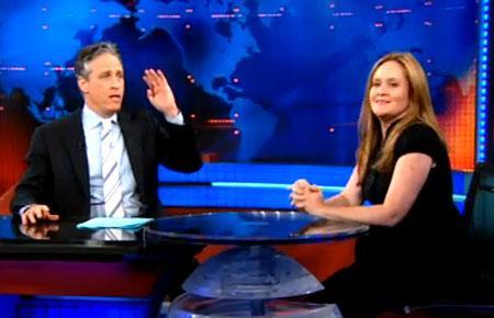 Samantha Bee and Jon Stewart on &quot;The Daily Show&quot; (Credit: TheDailyShow.com)