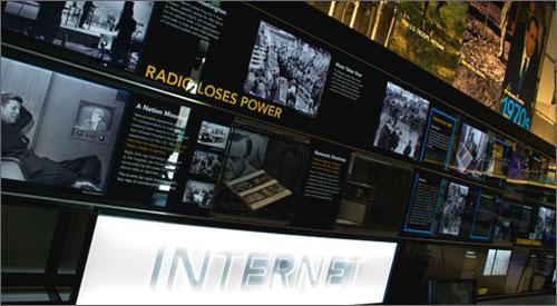A display at the Newseum in Washington, D.C., featuring the Bloomberg Internet, TV and Radio Gallery. (Credit: Newseum.org)