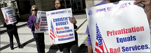 Protest in Trenton, N.J.over pensions and health care benefits. (AP)