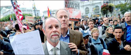 Frank Lindh and Brian Johnson celebrate a federal judge's decision overturning California's same-sex marriage ban on Wednesday, Aug. 4, 2010, in San Francisco. (AP)