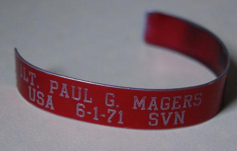 Nickisch&#039;s bracelet, remembering 1st Lt. Paul G. Magers. (Curt Nickisch/WBUR)