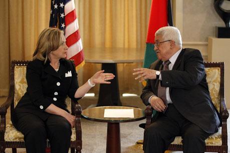 Secretary of State Hillary Rodham Clinton met with Palestinian Authority President Mahmoud Abbas in Arlington, Va. yesterday. (AP)