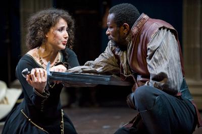 Leia Espericueta and John Douglas Thompson appear in Shakespeare &amp; Company&#39;s &quot;Richard III.&quot; (Courtesy) 