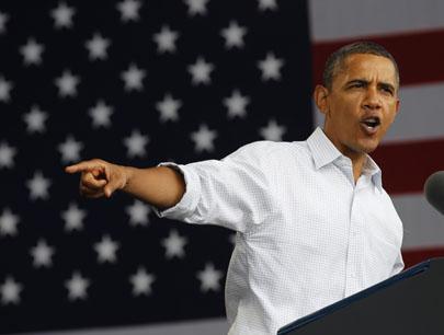 President Barack Obama speaking on the economy at the Milwaukee Laborfest on Monday. (AP)