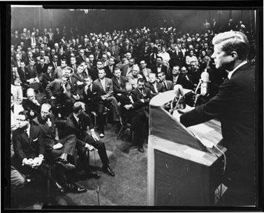 Then-Senator John F. Kennedy in a question and answer session with Ministers' Association of Greater Houston, where he made his famous speech on religion. (AP)