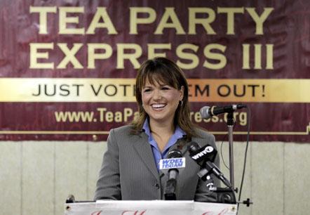 Delaware Republican Senate candidate Christine O'Donnell, addresses supporters during a Tea Party Express news conference in Wilmington, Del., (AP Photo)