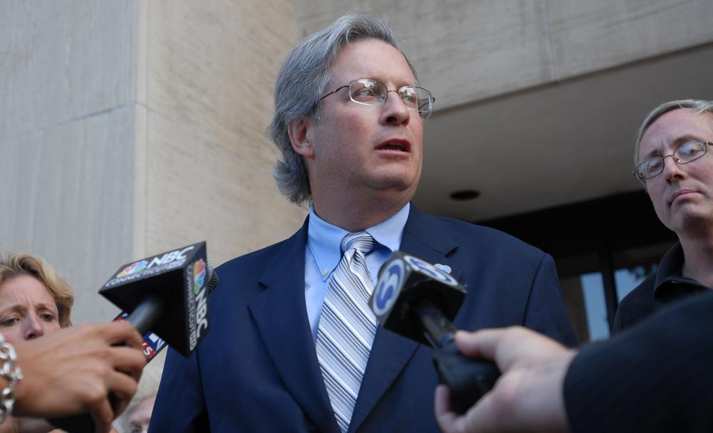 Dr. William Petit, whose wife and two daughters were killed talks to the media outside the New Haven Superior Court on Thursday. (AP)   (AP Photo/Douglas Healey).