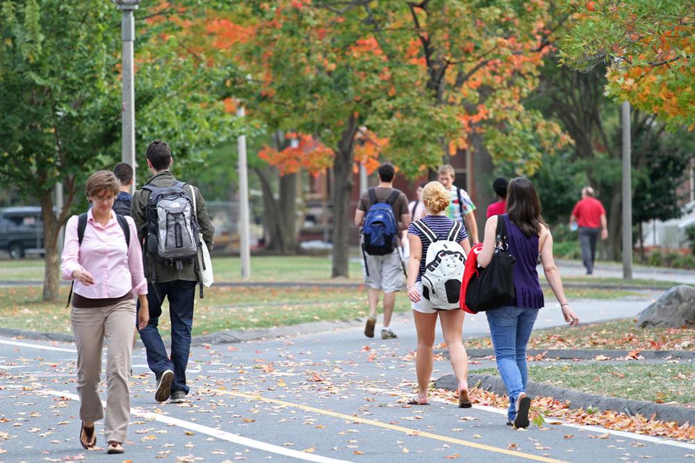 The leaves are changing at the sprawling University of Massachusetts campus in Amherst. (Andrew Phelps/WBUR)