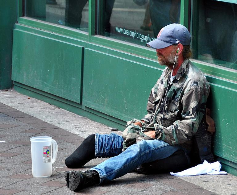 A homeless man near Downtown Crossing in Boston. (jdn/Flickr)