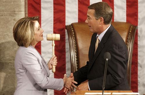 House Speaker Nancy Pelosi of Calif. with House Minority Leader John Boehner of Ohio, Jan. 6, 2009. (AP)