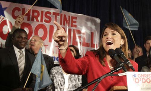 Republican Senate candidate Christine O&#039;Donnell after winning the Republican nomination in Delaware, Sept. 14, 2010. (AP)