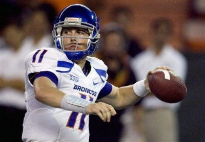 Quarterback Kellen Moore and the #3 Boise St. football team will begin their bid for a national championship on Monday, September 6th against #10 Virginia Tech. (AP Photo/Marco Garcia, File)