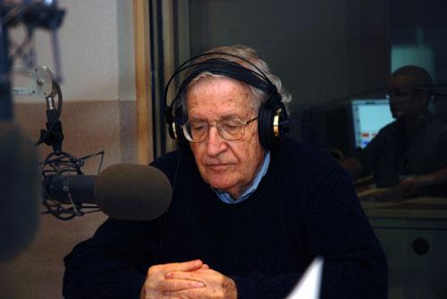 Noam Chomsky at the On Point studio, Sept. 28, 2010 (WBUR&#039;s Jesse Costa)