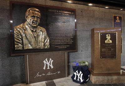 The monument honoring former Yankees owner George Steinbrenner at Yankee Stadium. (AP)