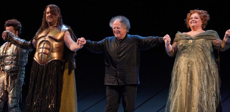 Conductor James Levine takes a curtain call after Robert Lepage's new production of Wagner's &quot;Das Rheingold&quot; at New York's Metropolitan Opera's. (Marty Sohl/Courtesy of the Metropolitan Opera)