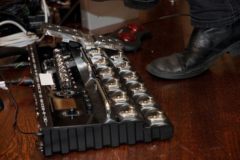 One of the pedals that the group uses to make classical go electric. (Jesse Costa/WBUR)