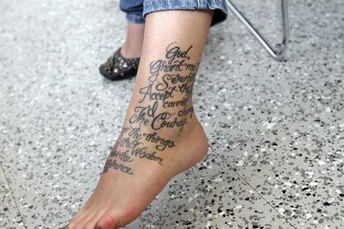Theresa Michalowski&#039;s tattoo of the Serenity Prayer (WBUR&#039;s Jesse Costa).
