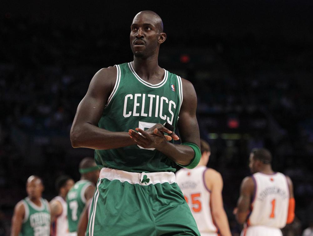 Boston's Kevin Garnett looks into the crowd before the first half of a preseason NBA basketball game against New York on Wednesday in New York, N.Y. (AP)