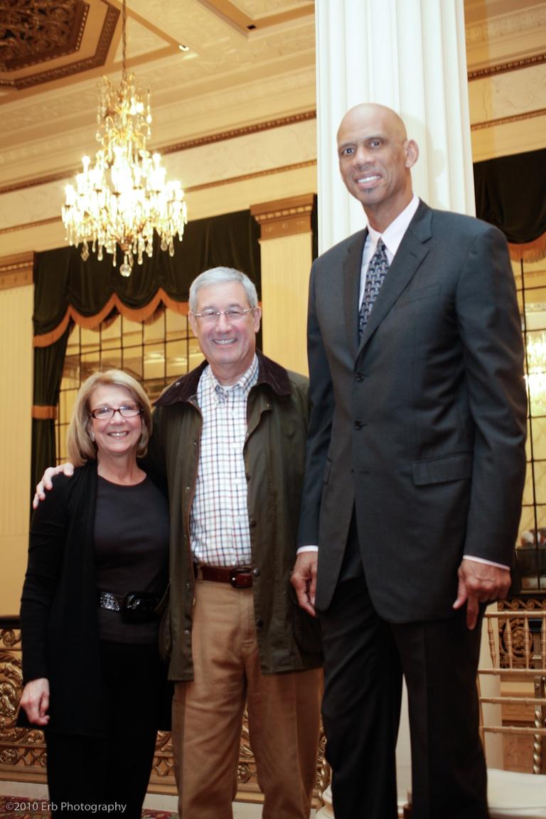 Kareem Abdul-Jabbar, the basketball player, with fans in Worcester. (Courtesy of Scott Erb photography)