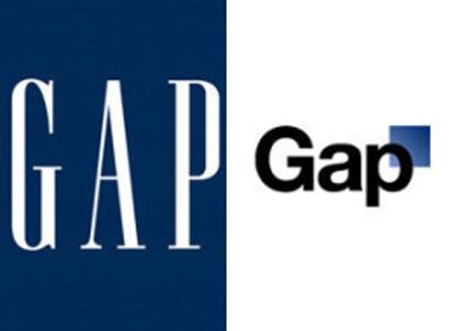 The original Gap logo, left, was briefly replaced by the logo at right.