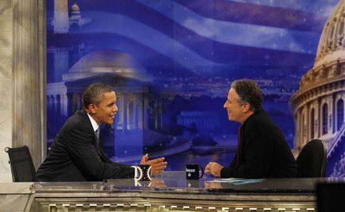 President Obama with Jon Stewart on October 27, 2010 (AP). 