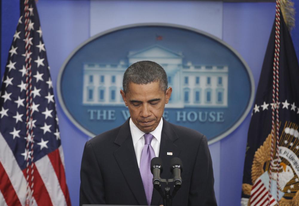President  Obama finishes a statement to reporters in the James Brady Press Briefing Room at the White House, Friday. (AP Photo/Charles Dharapak)