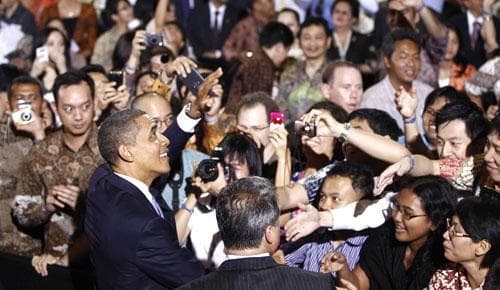 President Barack Obama at the University of Indonesia in Jakarta, Indonesia, Nov. 10, 2010. (AP)