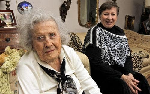 Harriet Butler, 99, left, and her daughter Marcia Savarese, 73, at their home in Vienna, Va., Nov. 8, 2010. The National Transportation Safety Board held a recent forum to understand the safety risks that older drivers face. (AP Photo/Alex Brandon)