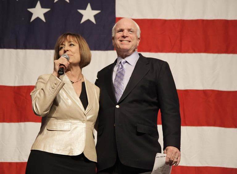 Nevada U.S. Senate candidate Sharron Angle, left, introduces Arizona Sen. John McCain during a Get Out the Vote rally Friday, Oct. 29, 2010, in Las Vegas. (AP)