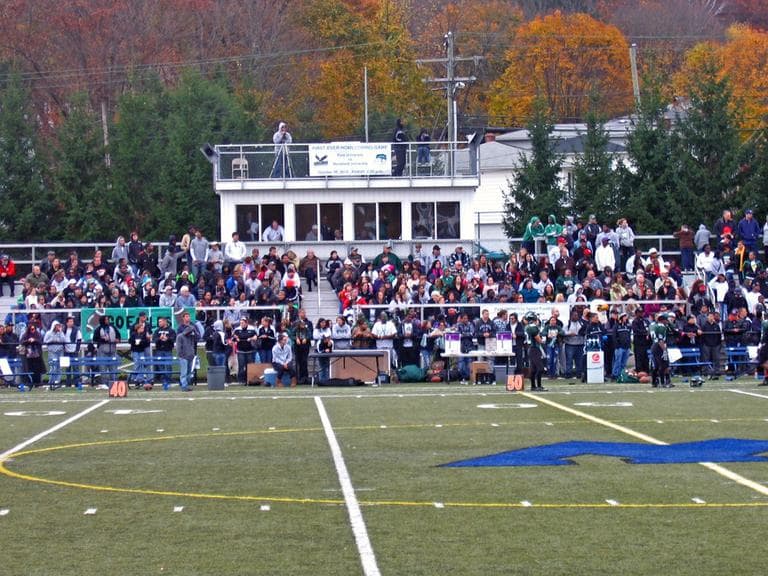 More than 1000 fans turned out for Post’s first home game at Municipal Stadium in Waterbury, Conn. (Doug Tribou/WBUR)