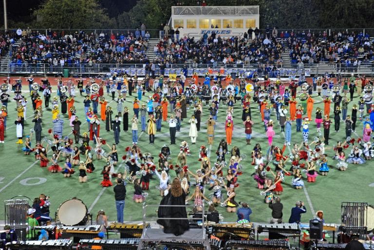 Halftime at Allen High School's football games leaves a crowded field. (Karen Given/WBUR)