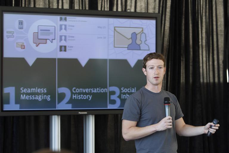 Facebook CEO Mark Zuckerberg talks about the new e-mail service in San Francisco on Monday. (AP)