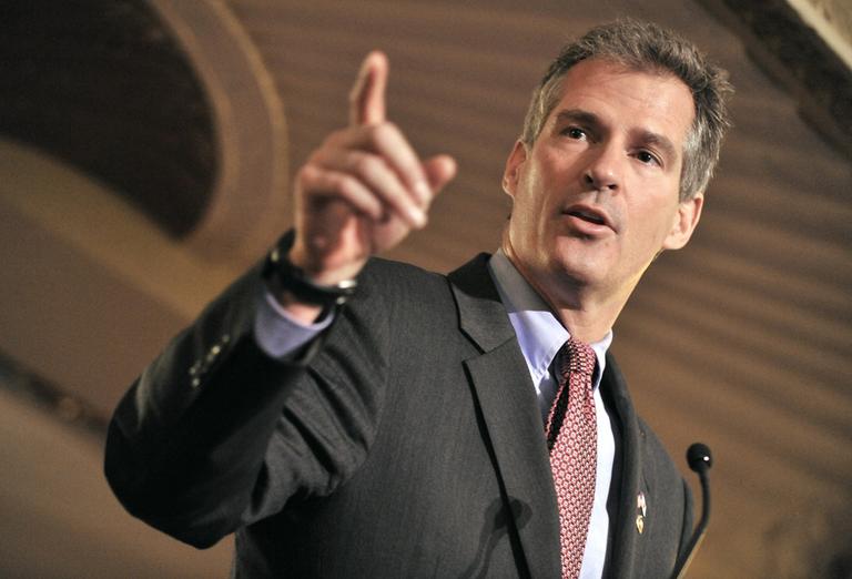 Republican Sen. Scott Brown addressed the Greater Boston Chamber of Commerce in Boston on Monday. (AP)