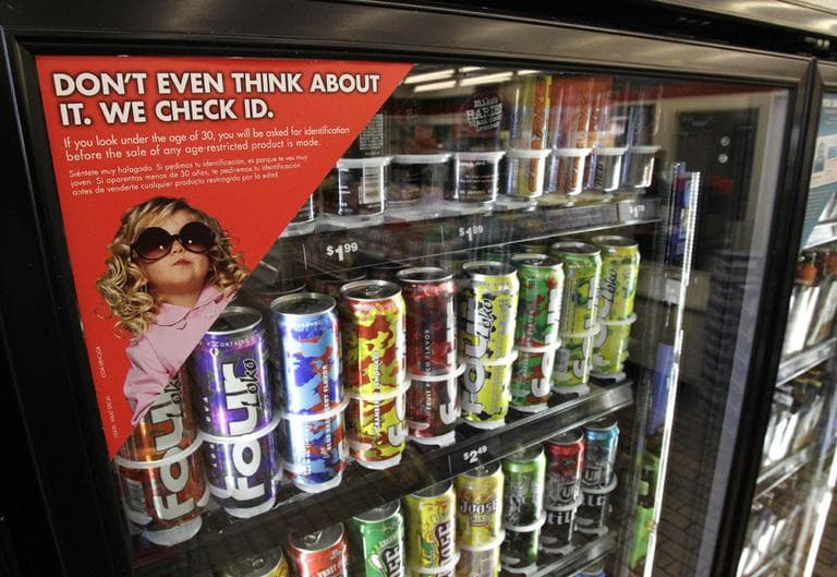 Four Loko and other alcoholic energy drinks are seen in the cooler of a convenience store Wednesday, Nov. 10, 2010, in Seattle. (AP)