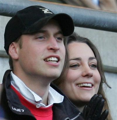Britain&#039;s Prince William and Kate Middleton watch a rugby match in London. According to an announcement by Clarence House in London, the couple are to wed in 2011. (AP)