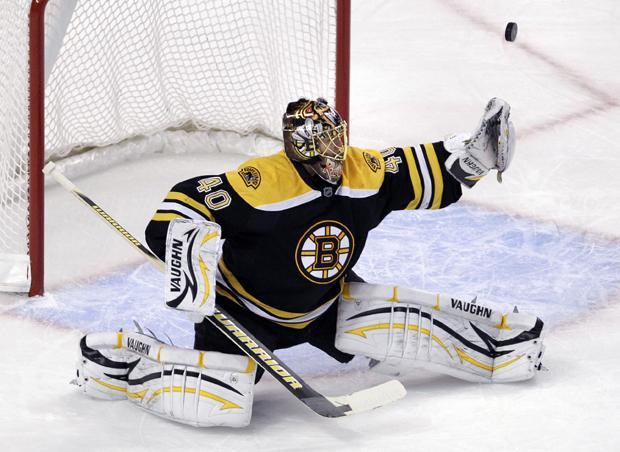 Boston goalie Tuukka Rask, of Finland, makes a save against the Panthers during the first period of their NHL hockey game in Boston on Thursday. (AP)